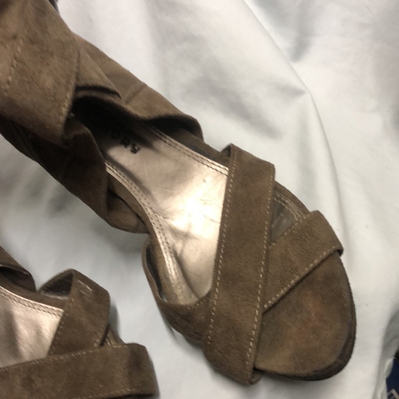 Brown suede zip up heeled open toed boots size 8.5 - Picture 7 of 12